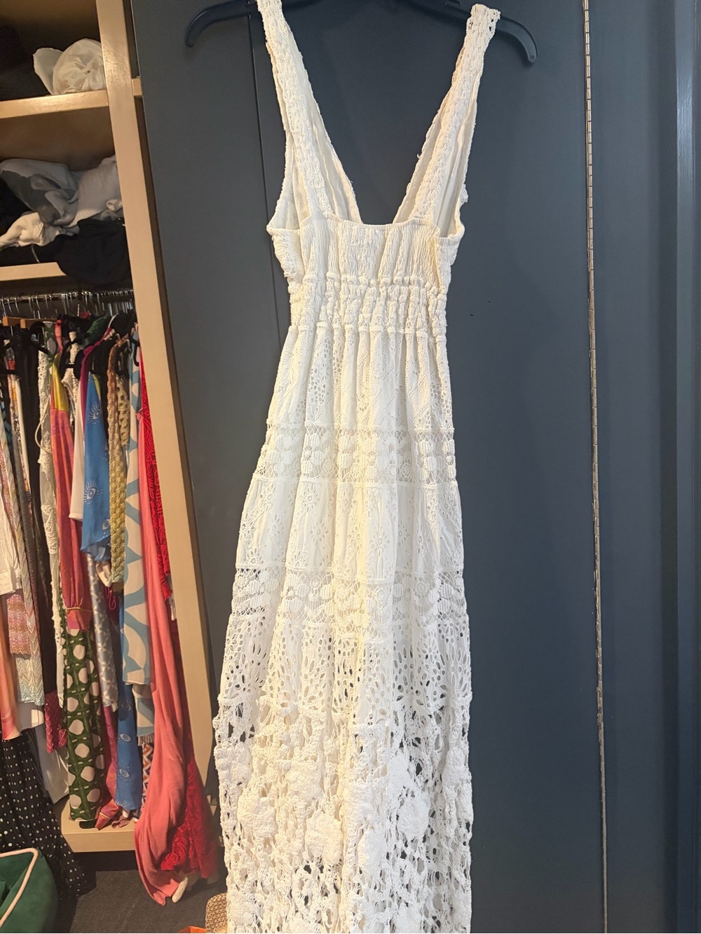 Temptation Positano White Crochet Lace Maxi Dress with Deep V-Neck - Picture 2 of 4